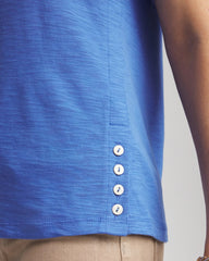 Chico's Slub Crewneck Button Tee BLUE PEARL