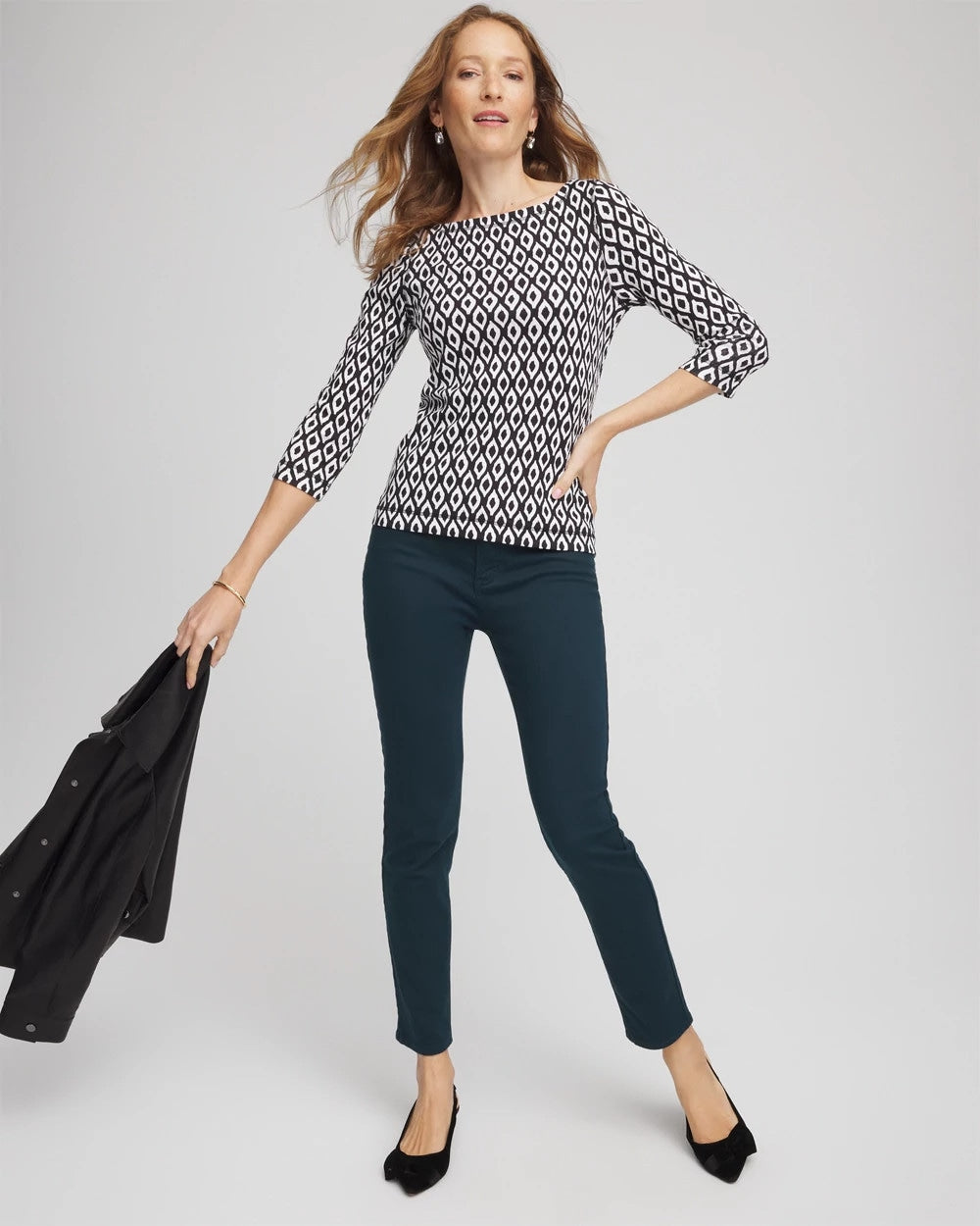 Chico's Pima 3/4 Sleeve Tee BLACK