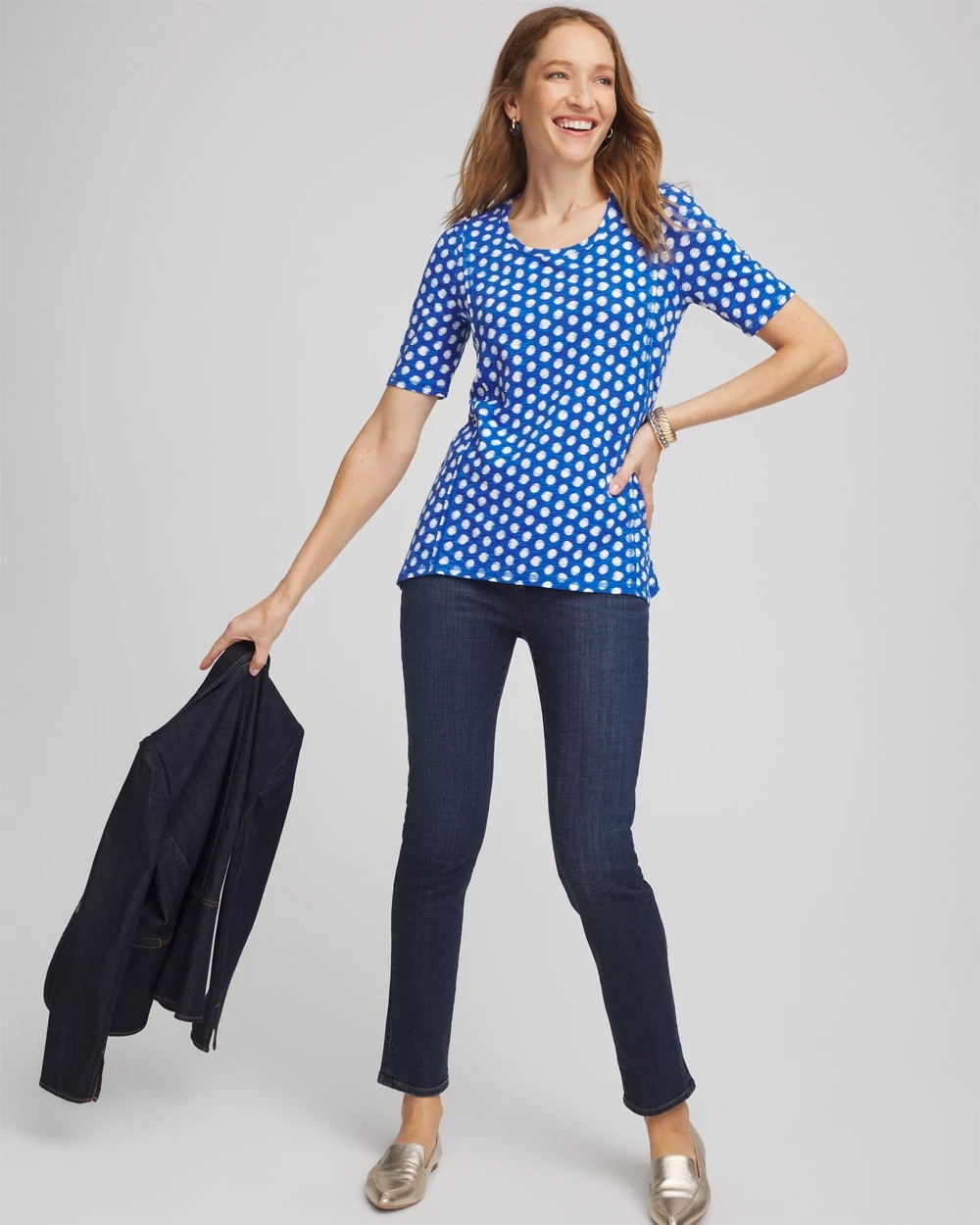 Chico's Printed Slub Short Sleeve Tee AZURE