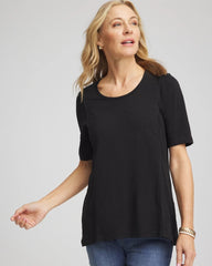 Chico's Slub Paneled Elbow Tee BLACK