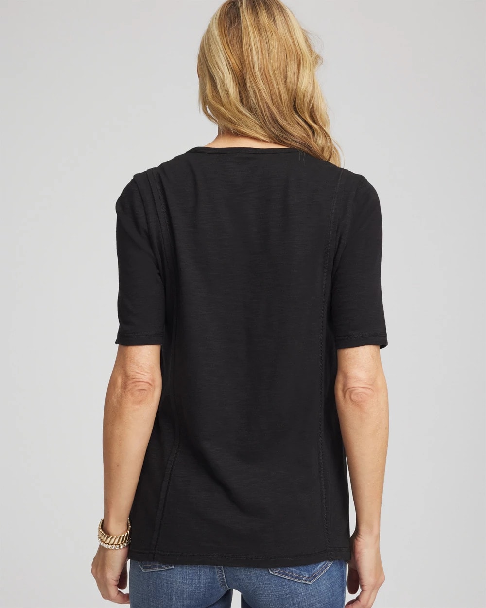 Chico's Slub Paneled Elbow Tee BLACK