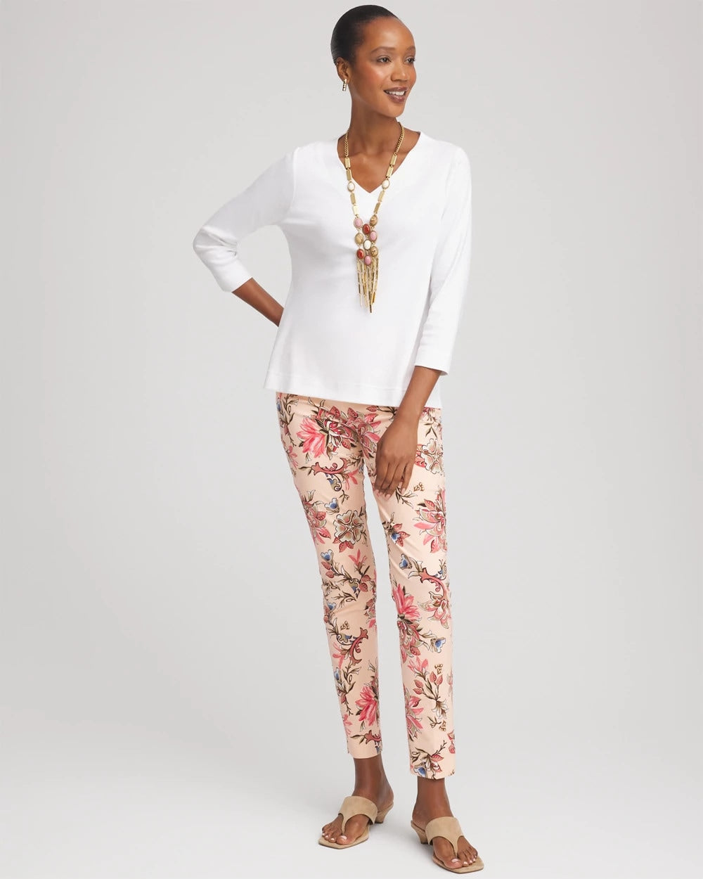 Chico's Short Pima 3/4 Sleeve Tee ALABASTER