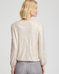 Chico's Drizzled Sequins Bubble-Hem Top CHAMPAGNE FIZZ