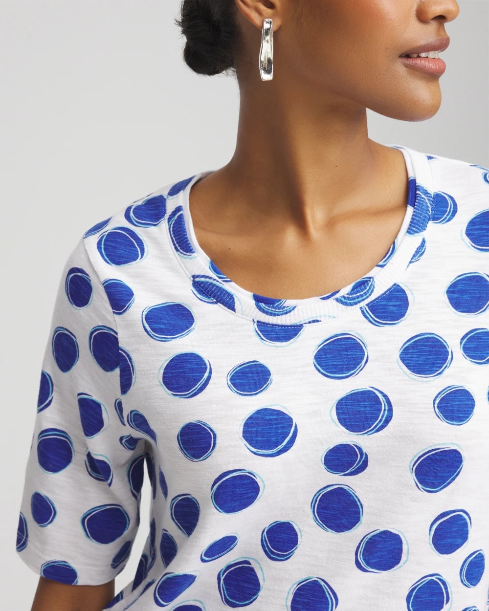 Chico's Polka-Dot Slub Short Sleeve Tee ALABASTER