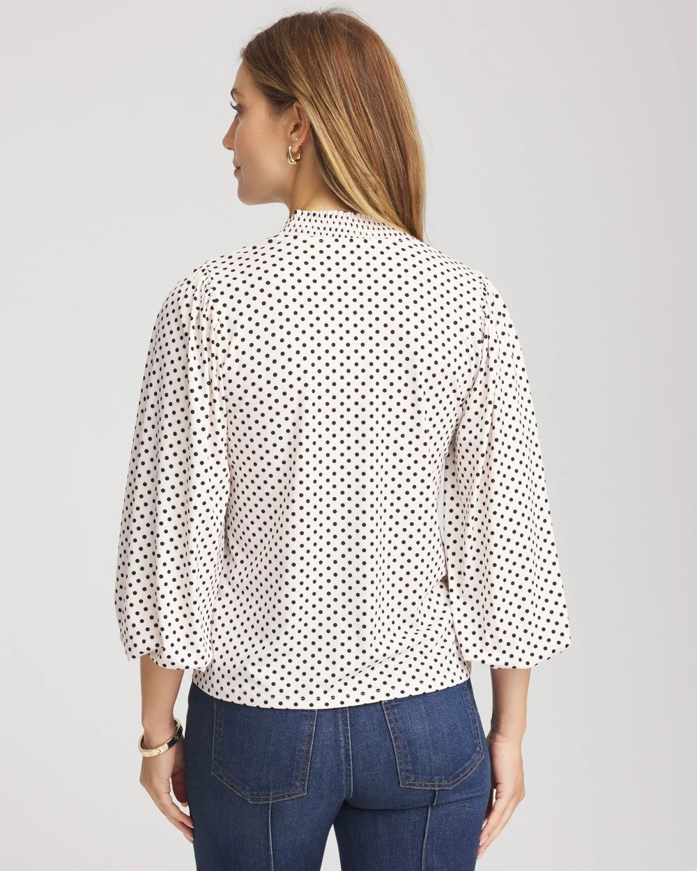 Chico's Bubble-Sleeve Smocked Top ENGLISH CREAM