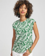 Chico's Palm-Frond-Print Cap-Sleeve Top PALM LEAF