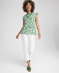 Chico's Palm-Frond-Print Cap-Sleeve Top PALM LEAF