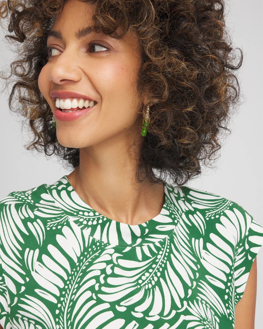 Chico's Palm-Frond-Print Cap-Sleeve Top PALM LEAF