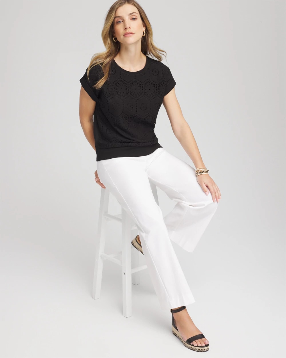 Chico's Crocheted Cotton-Blend Shirt BLACK