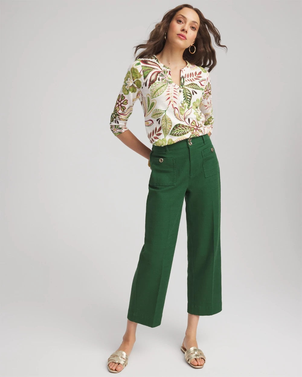 Chico's Tropical Cotton Slub Henley Shirt ECRU