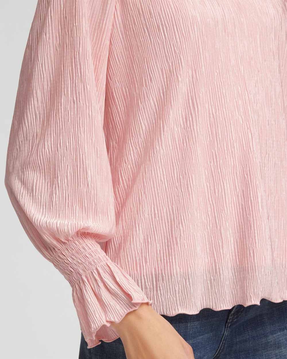 Chico's Crinkle Bodre Voop Neck Top BLUSHED