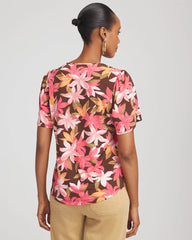 Chico's Floral Petal-Sleeve Voop Neck Tee CACAO