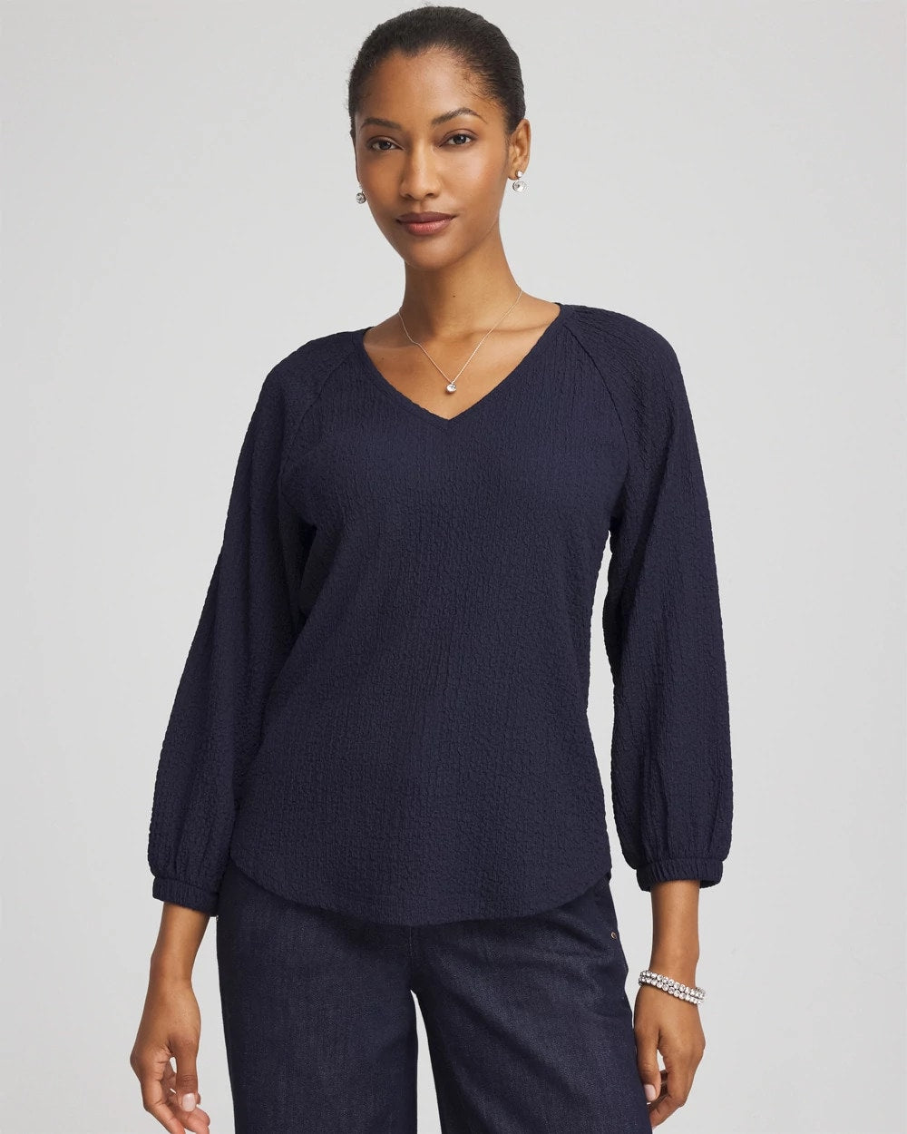 Chico's Textured Raglan V-Neck Top PASSPORT BLUE