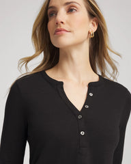 Chico's Cotton Slub Henley Shirt BLACK