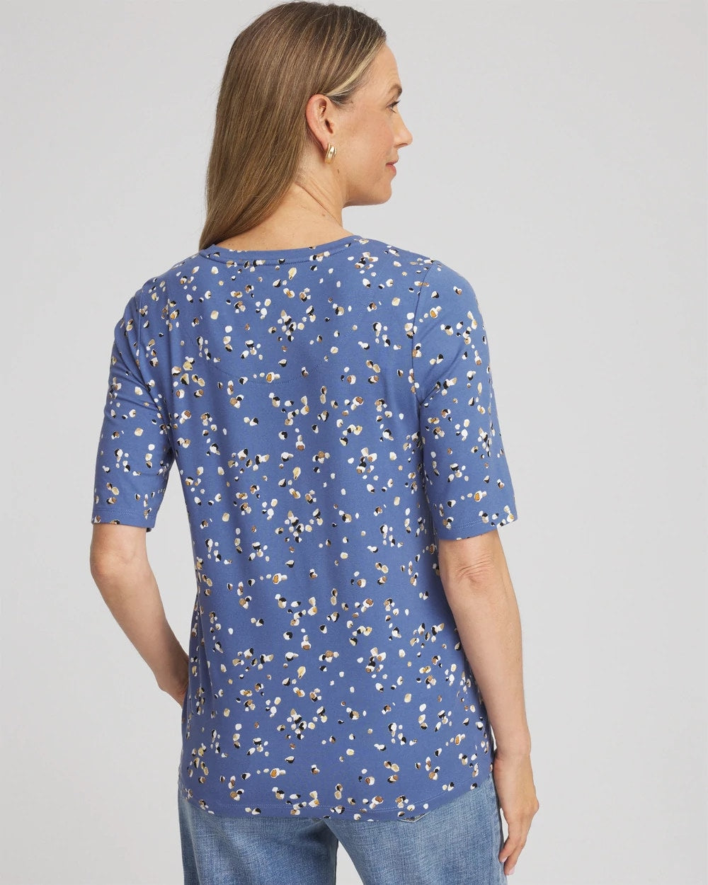Chico's Printed Elbow Sleeve Tee BLUE LOTUS