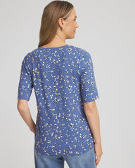 Chico's Printed Elbow Sleeve Tee BLUE LOTUS