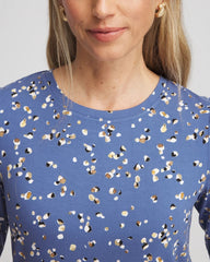 Chico's Printed Elbow Sleeve Tee BLUE LOTUS