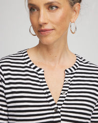 Chico's Striped Slub Splitneck Henley Tee BLACK
