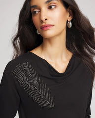 Chico's Embellished Cowlneck Dolman Tee BLACK