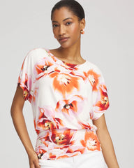 Chico's Touch of Cool™ Tropical Ruched Banded Hem Top ORANGE TANGO