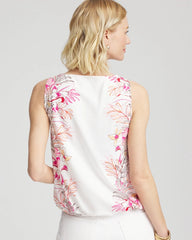Chico's Tropical Floral Bubble Hem Tee ALABASTER