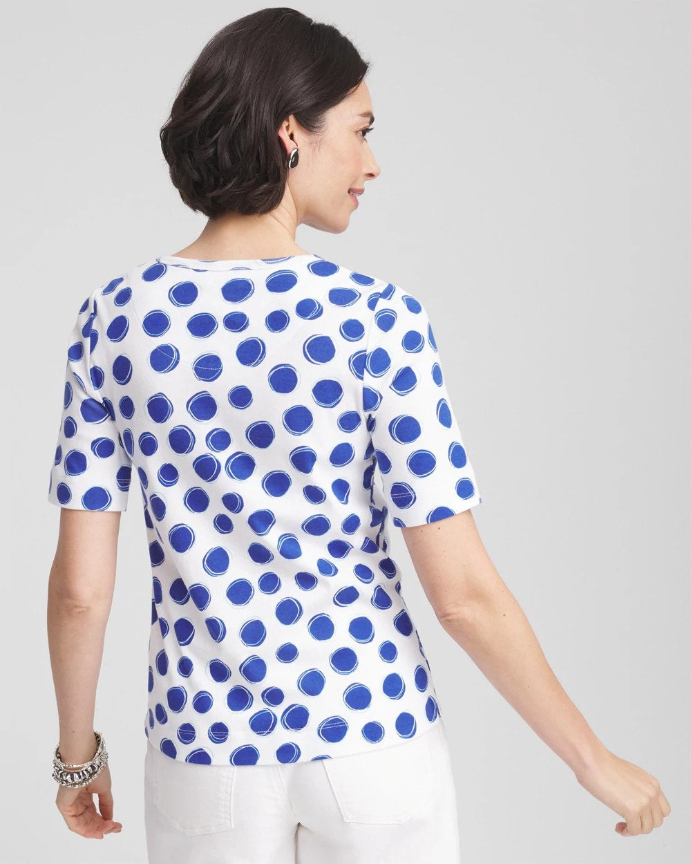 Chico's Polka-Dot Pima Cotton Crewneck Tee ALABASTER