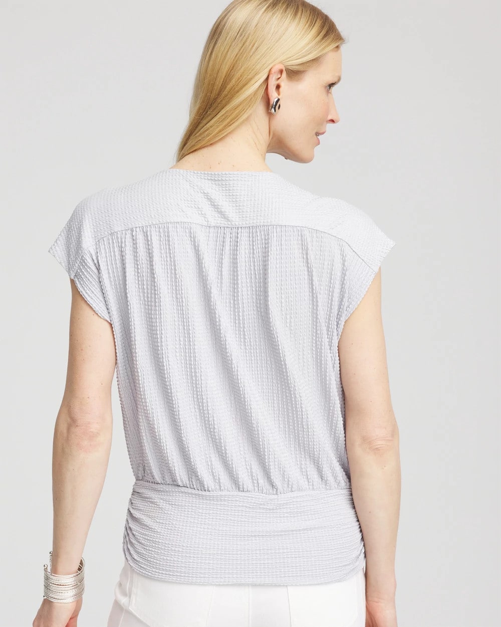 Chico's Foiled Knit Banded Bottom Top DOVE GRAY