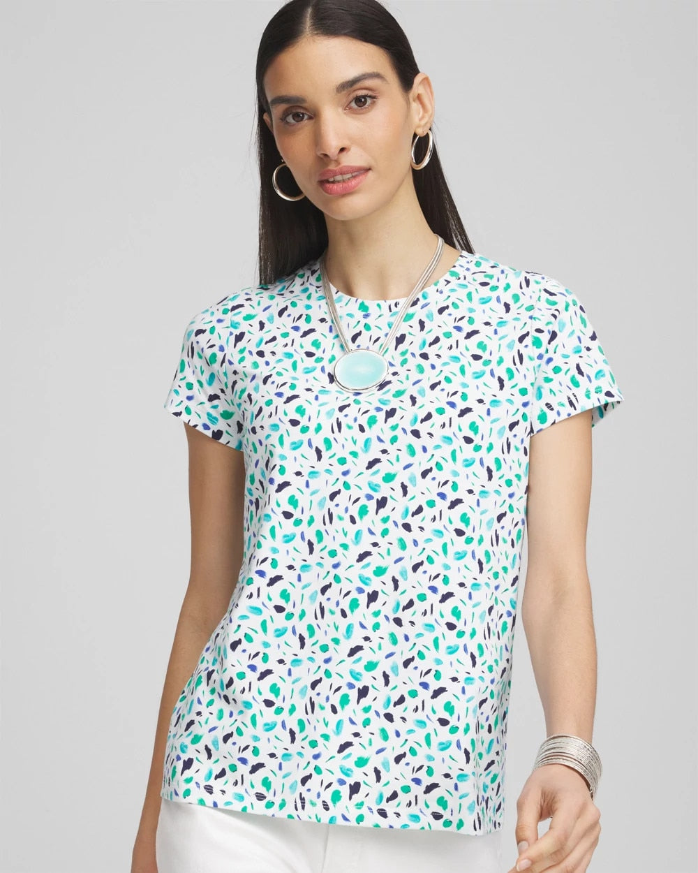 Chico's Polka-Dot Crewneck Perfect Tee ALABASTER