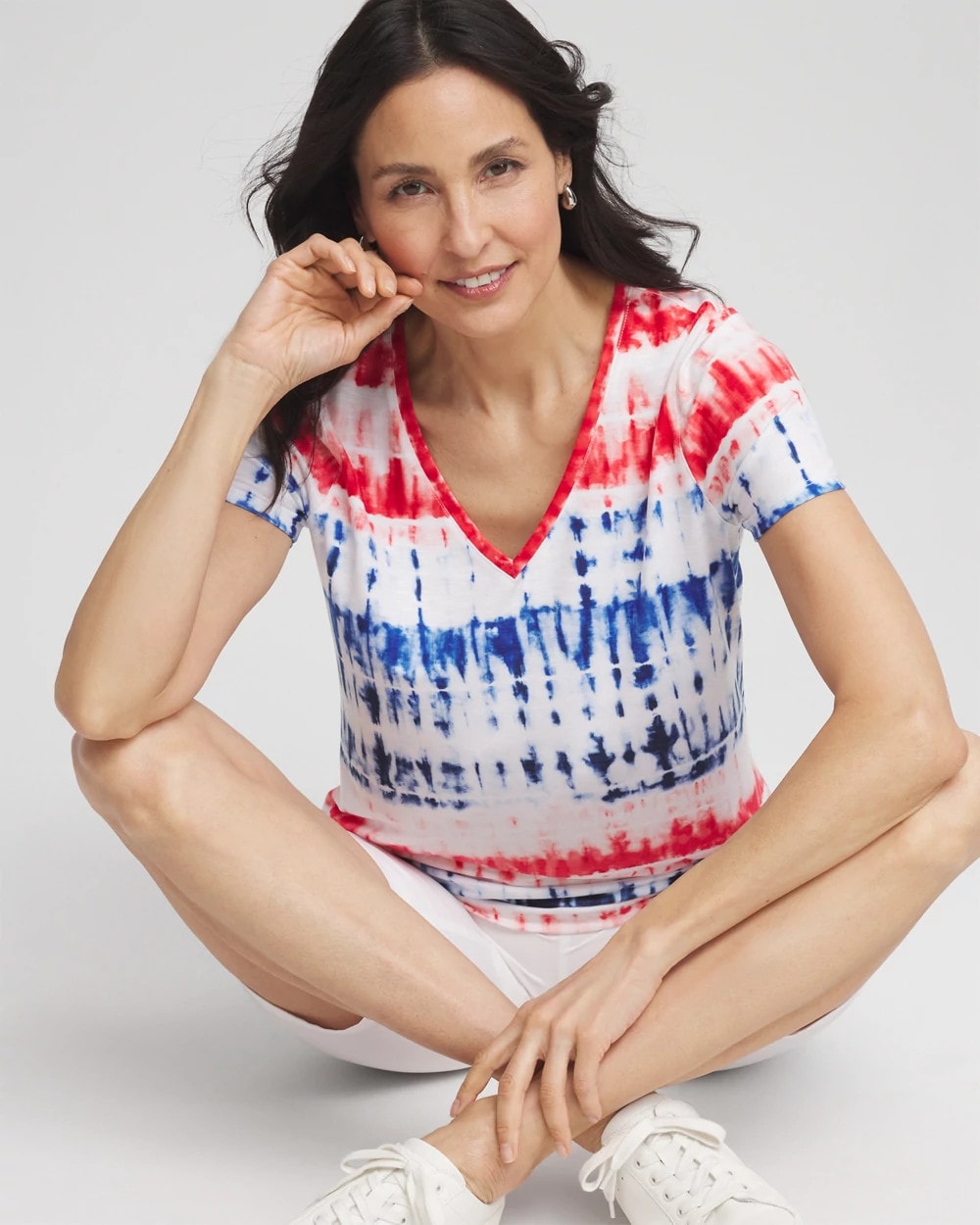 Chico's Zenergy® Americana Tie-dye V-Neck Tee RED GLOW