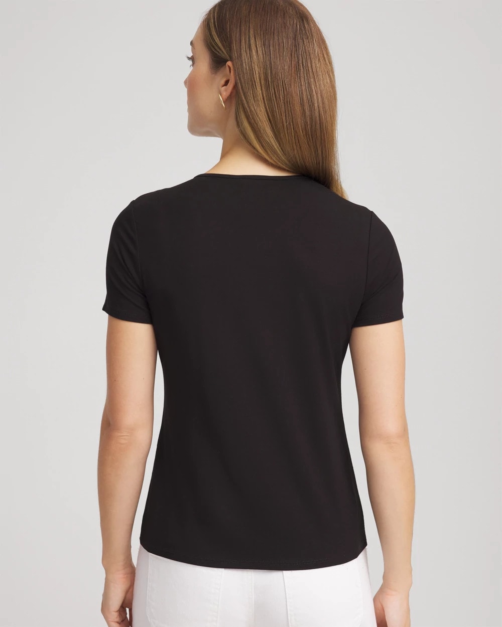 Chico's Jersey Knit Ruched Front Tee BLACK