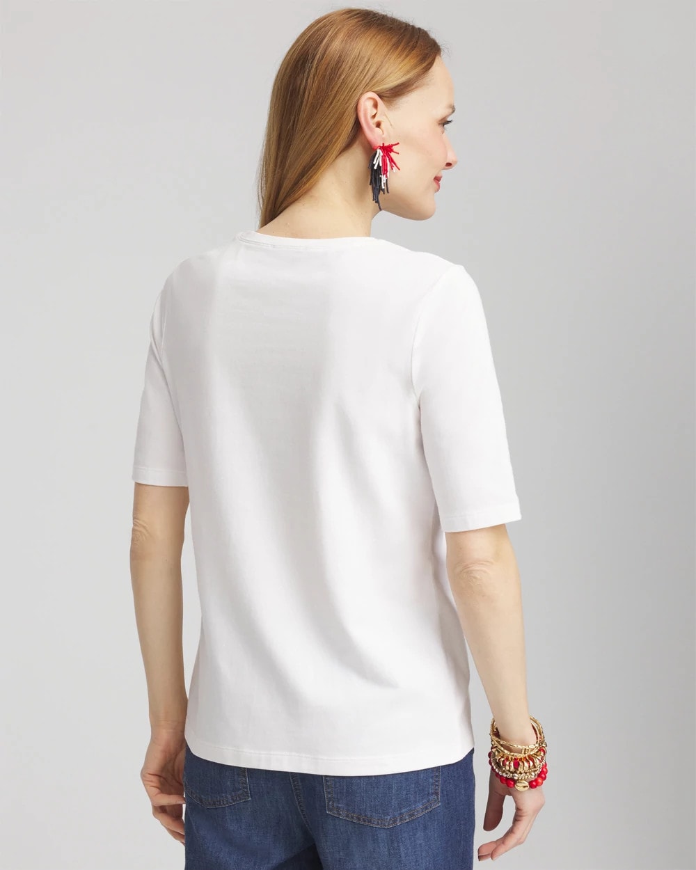 Chico's Flag Embellished Knit Tee ALABASTER
