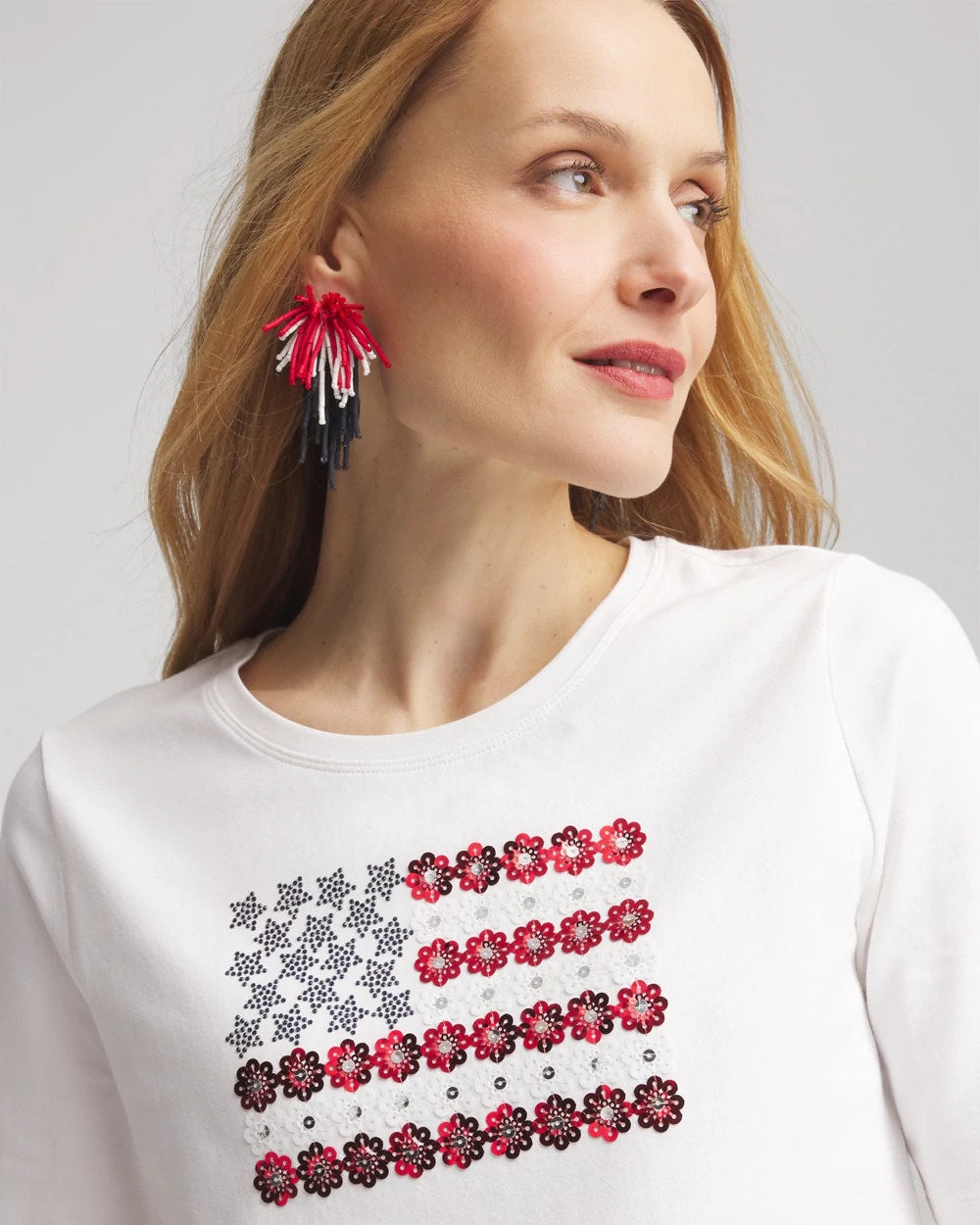 Chico's Flag Embellished Knit Tee ALABASTER