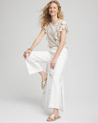 Chico's Embroidered Flutter-Sleeve Tee RIVER ROCK