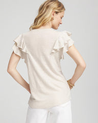 Chico's Embroidered Flutter-Sleeve Tee RIVER ROCK