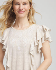 Chico's Embroidered Flutter-Sleeve Tee RIVER ROCK