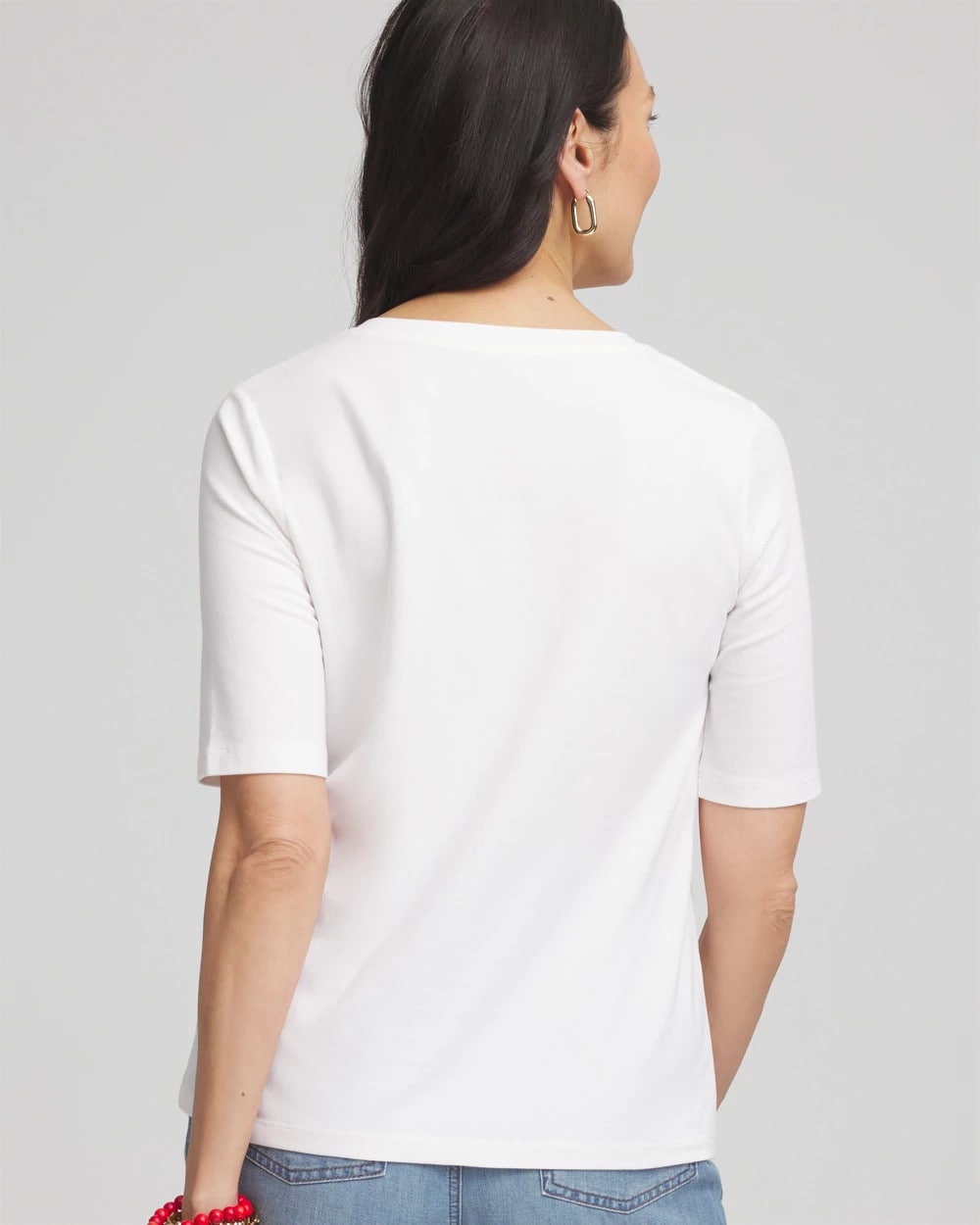 Chico's Coral Print V-Neck Perfect Tee ALABASTER
