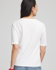 Chico's Coral Print V-Neck Perfect Tee ALABASTER