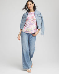 Chico's Tropical Floral Pima Tee GENTLE LAVENDER