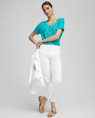 Chico's Sweater Trim Linen Tee SEASPRAY