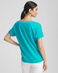 Chico's Sweater Trim Linen Tee SEASPRAY