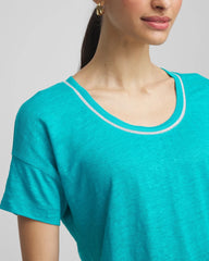 Chico's Sweater Trim Linen Tee SEASPRAY