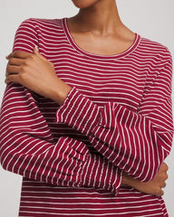 Chico's Smocked-Sleeve Cotton-Slub Tee RUSSET RED