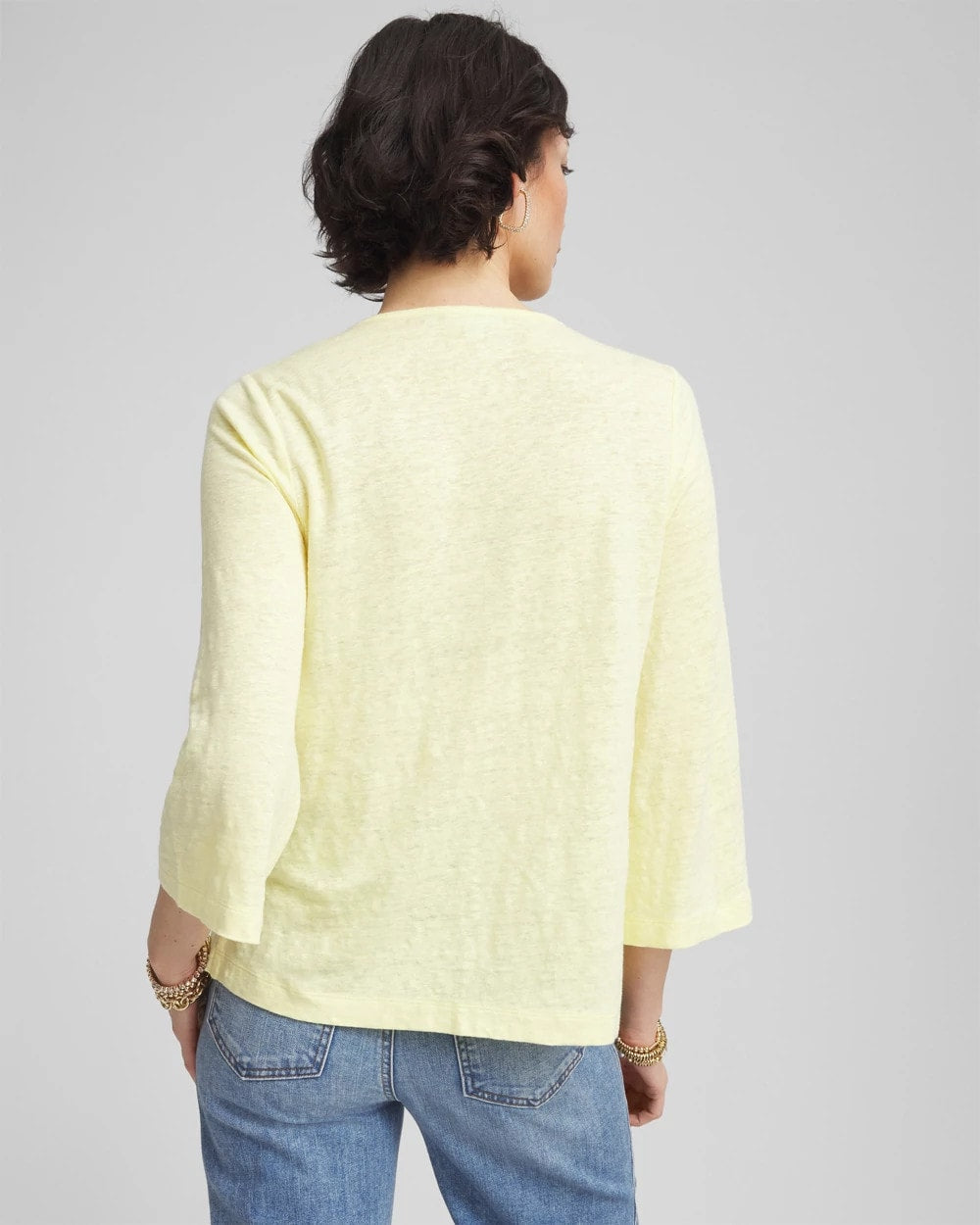 Chico's Pintuck Linen Notched-Neck Tee BRIGHT YELLOW