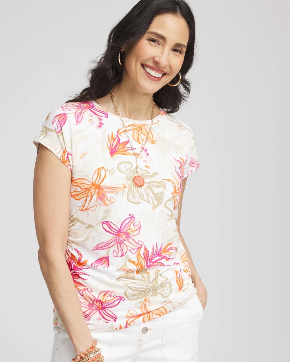 Chico's Touch of Cool™ Tropical Floral Dolman Tee ALABASTER