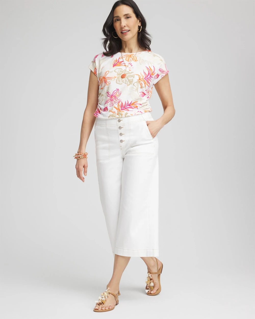 Chico's Touch of Cool™ Tropical Floral Dolman Tee ALABASTER