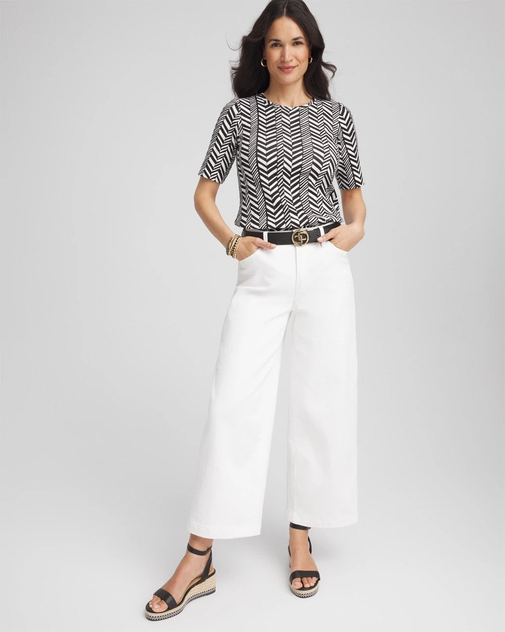 Chico's Printed Classic Fit Pima Cotton Tee BLACK