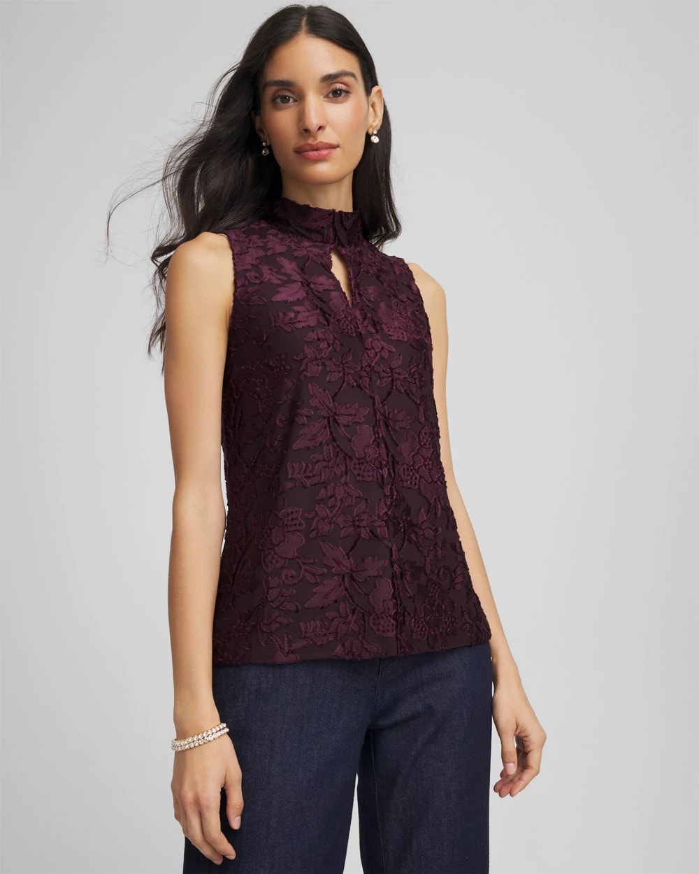 Chico's Burnout Mockneck Tank NIGHT BLOOM