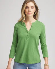 Chico's Cotton Slub Henley Shirt SALTED LIME