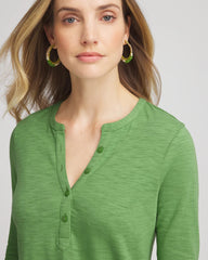 Chico's Cotton Slub Henley Shirt SALTED LIME