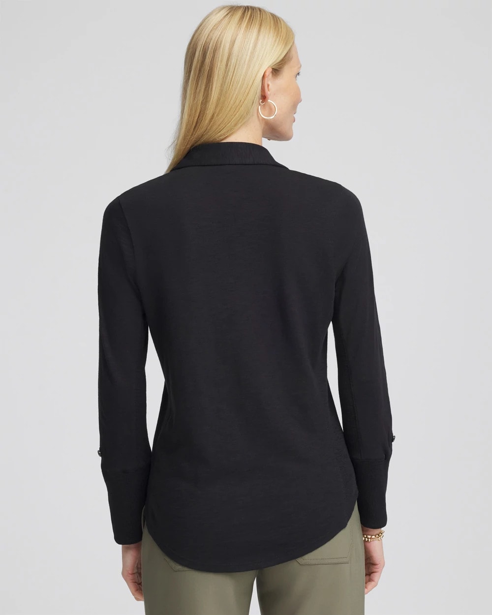 Chico's Collared Henley Shirt BLACK